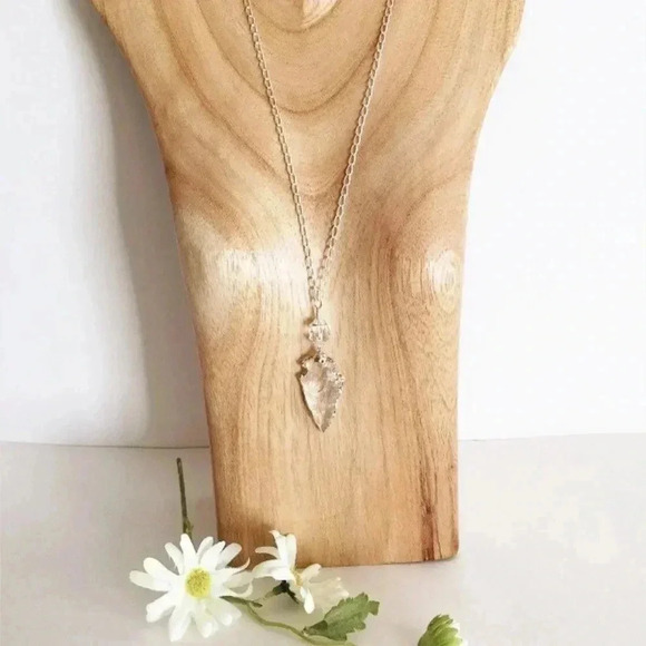 Arrowhead Necklace Long Necklace Crystal Quartz Sterling Silver April birthday